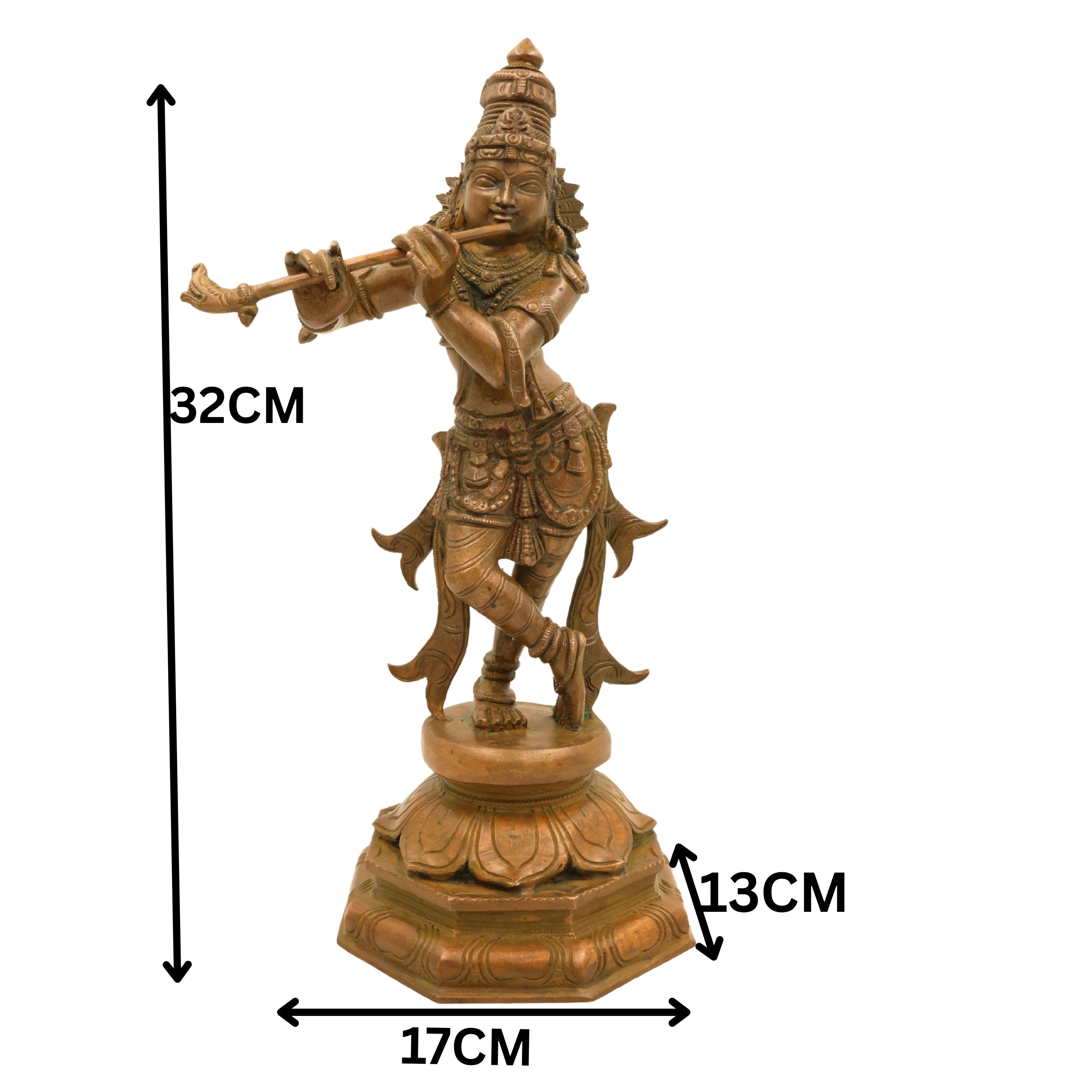 Bronze Lord Krishna Idol - Panchadhatu Sri Krishna Gopal Murti for Pooja & Home Decor, Brown, 13 Inch, 1 Piece