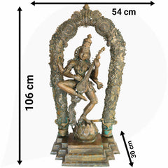 Handcrafted Large Bronze Panchaloha Saraswati Idol, Sharada Vagdevi Murti for Temple, Home & Office Decor, Goddess of Knowledge & Wisdom Statue,Brown, 42.5 Inch, 1 Piece