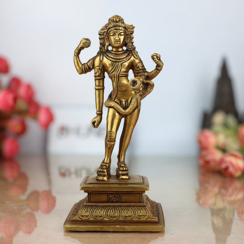 Brass Bhikshatana Shiva Idol – Handcrafted Bhikshtana Statue, Bhairava Murti, Bhairav Sculpture for Home Decor and Puja, Gold, 7 Inch, 1 Piece