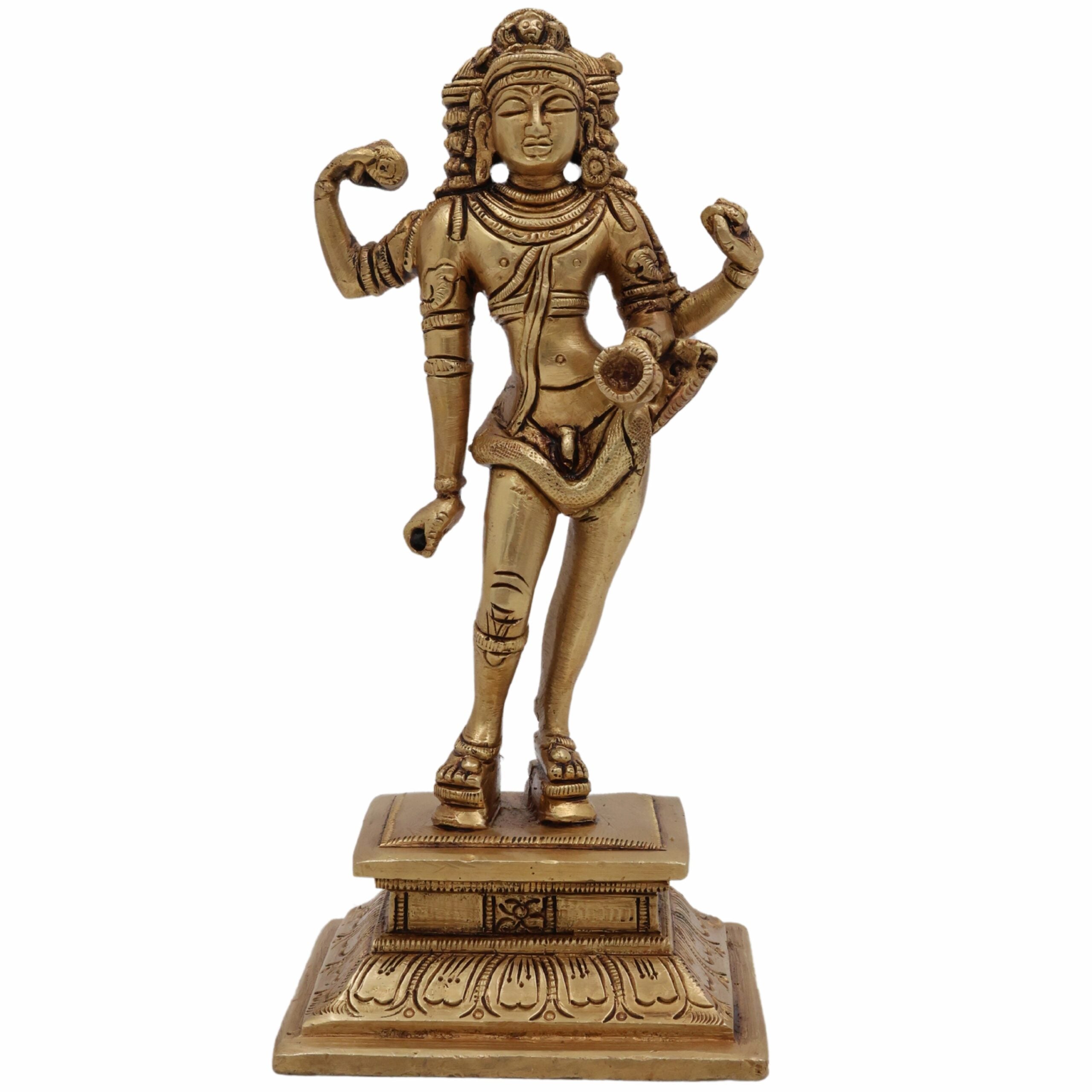 Brass Bhikshatana Shiva Idol – Handcrafted Bhikshtana Statue, Bhairava Murti, Bhairav Sculpture for Home Decor and Puja, Gold, 7 Inch, 1 Piece