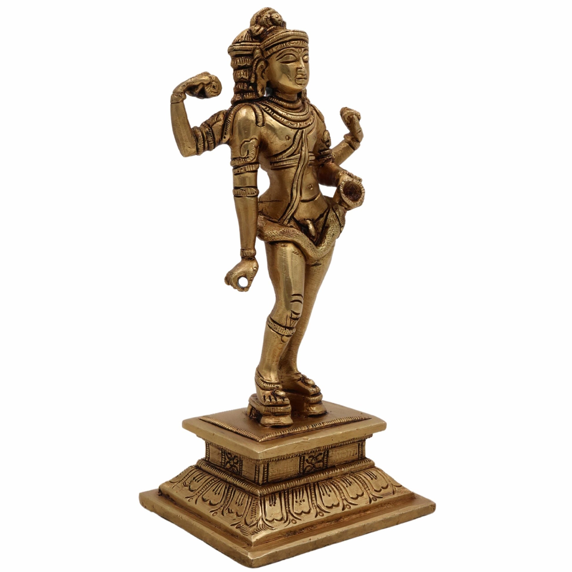 Brass Bhikshatana Shiva Idol – Handcrafted Bhikshtana Statue, Bhairava Murti, Bhairav Sculpture for Home Decor and Puja, Gold, 7 Inch, 1 Piece