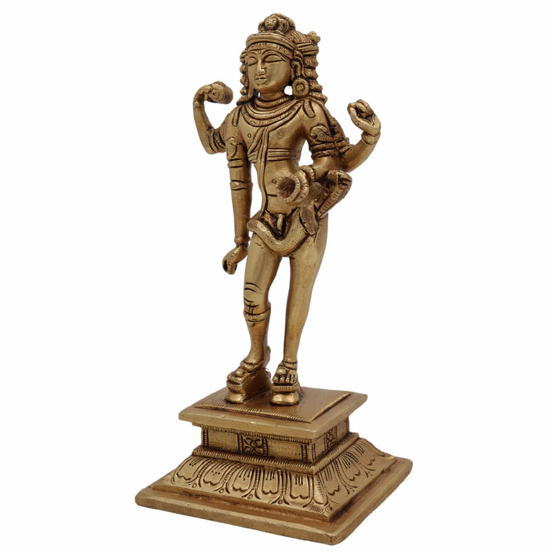 Brass Bhikshatana Shiva Idol – Handcrafted Bhikshtana Statue, Bhairava Murti, Bhairav Sculpture for Home Decor and Puja, Gold, 7 Inch, 1 Piece