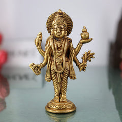 Handcrafted Brass Lord Dhanvantari Idol | Bhagwan Dhanwantari Murti – God of Ayurveda, Healing & Amrit Kalash Statue for Puja, Temple & Home Decor,Gold, 5 Inch, 1 Piece