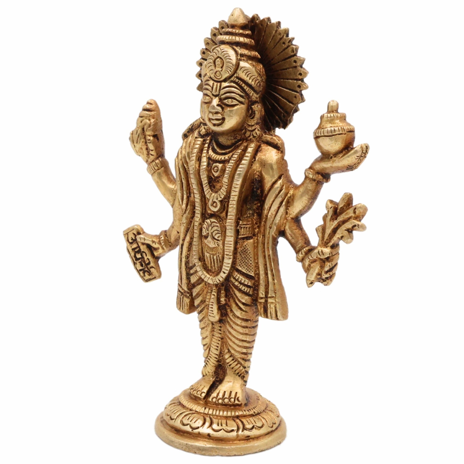 Handcrafted Brass Lord Dhanvantari Idol | Bhagwan Dhanwantari Murti – God of Ayurveda, Healing & Amrit Kalash Statue for Puja, Temple & Home Decor,Gold, 5 Inch, 1 Piece
