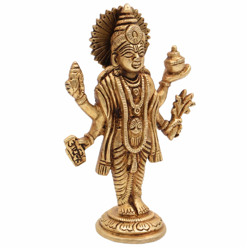 Handcrafted Brass Lord Dhanvantari Idol | Bhagwan Dhanwantari Murti – God of Ayurveda, Healing & Amrit Kalash Statue for Puja, Temple & Home Decor,Gold, 5 Inch, 1 Piece