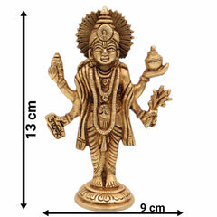 Handcrafted Brass Lord Dhanvantari Idol | Bhagwan Dhanwantari Murti – God of Ayurveda, Healing & Amrit Kalash Statue for Puja, Temple & Home Decor,Gold, 5 Inch, 1 Piece