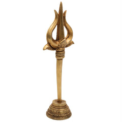 Bhunes Brass Trishul with Stand - Trishool Trident Figurine for Pooja, Mandir, Puja Room, Home Decor, Temple, and Gifting, Gold, 8.5 Inch, 1 Piece