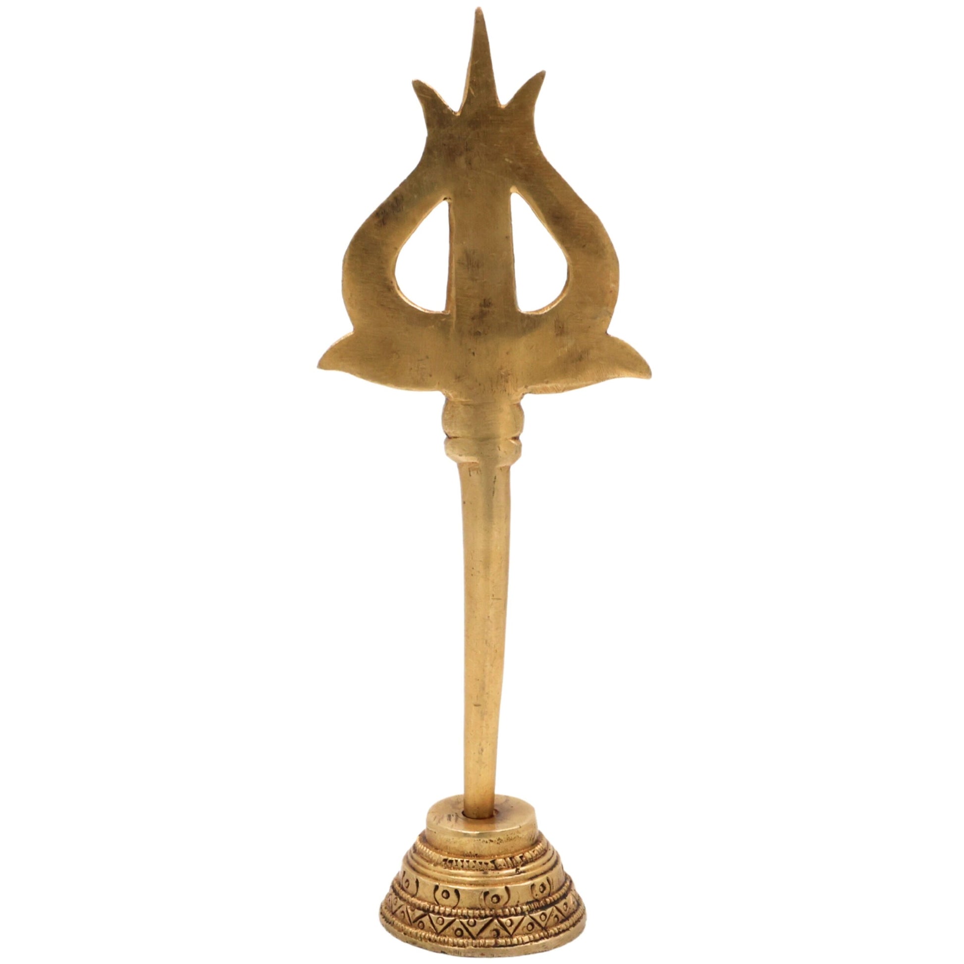 Bhunes Brass Trishul with Stand - Trishool Trident Figurine for Pooja, Mandir, Puja Room, Home Decor, Temple, and Gifting, Gold, 8.5 Inch, 1 Piece