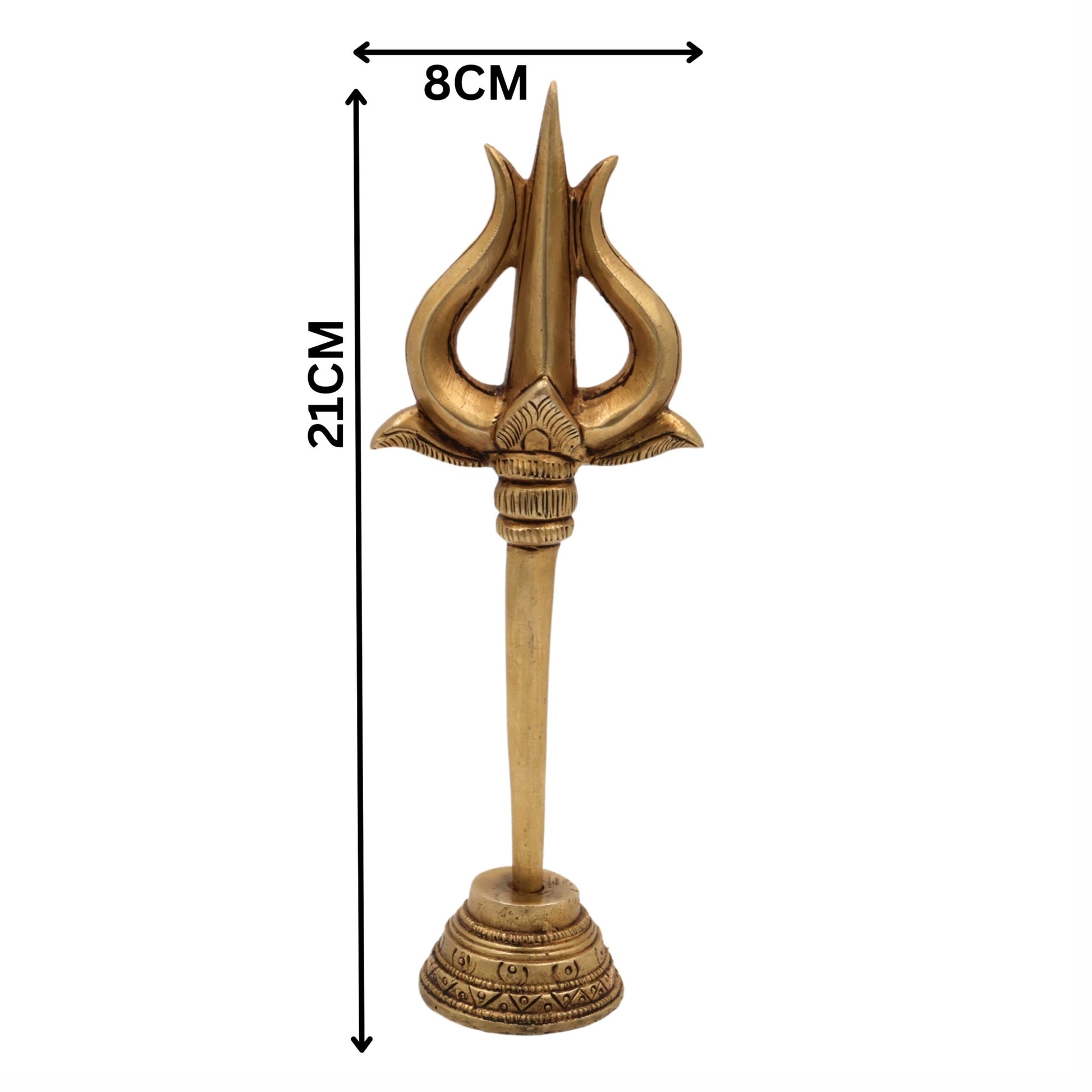 Bhunes Brass Trishul with Stand - Trishool Trident Figurine for Pooja, Mandir, Puja Room, Home Decor, Temple, and Gifting, Gold, 8.5 Inch, 1 Piece