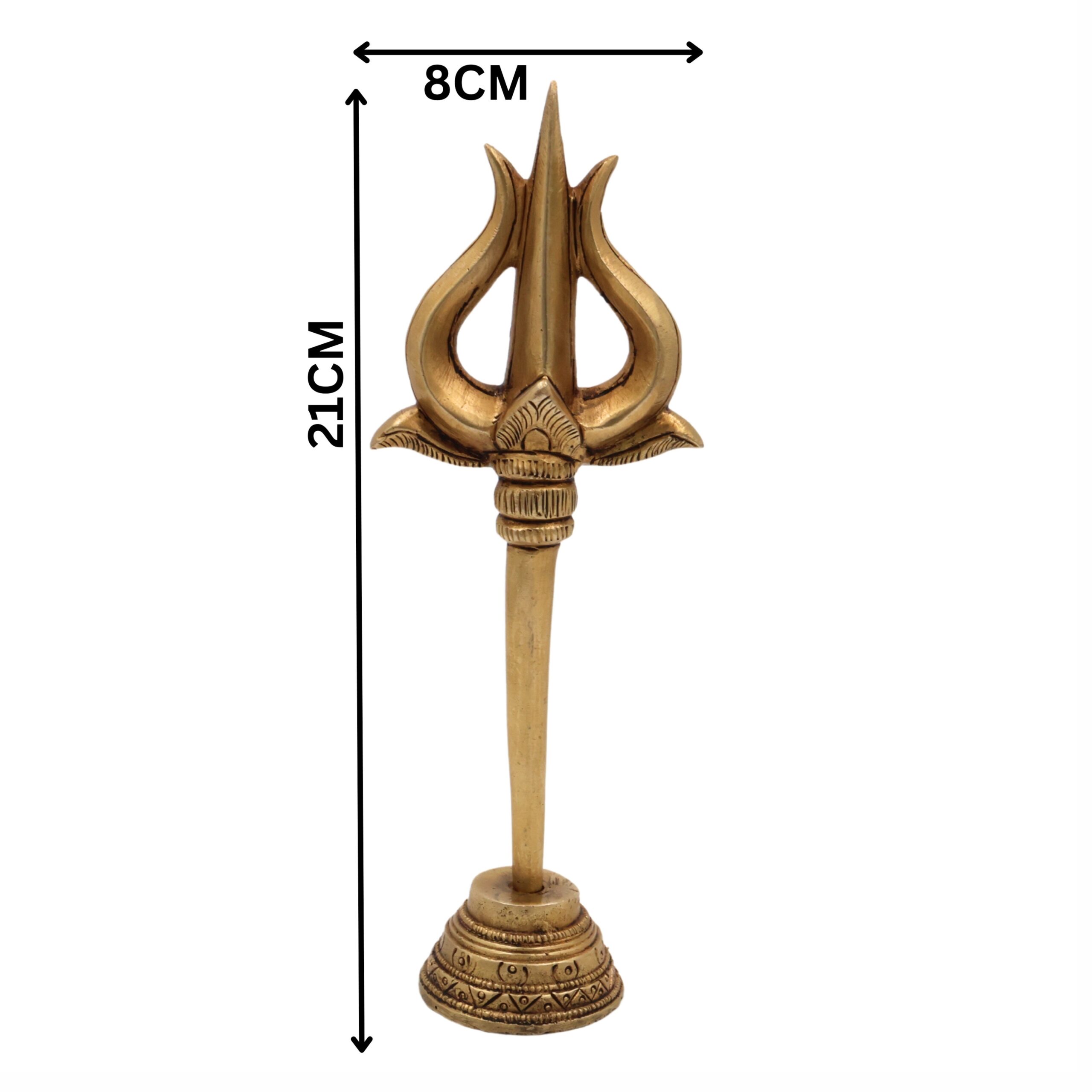 Bhunes Brass Trishul with Stand - Trishool Trident Figurine for Pooja, Mandir, Puja Room, Home Decor, Temple, and Gifting, Gold, 8.5 Inch, 1 Piece