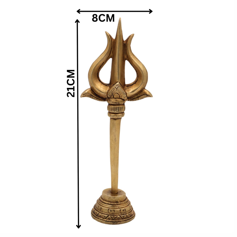 Bhunes Brass Trishul with Stand - Trishool Trident Figurine for Pooja, Mandir, Puja Room, Home Decor, Temple, and Gifting, Gold, 8.5 Inch, 1 Piece