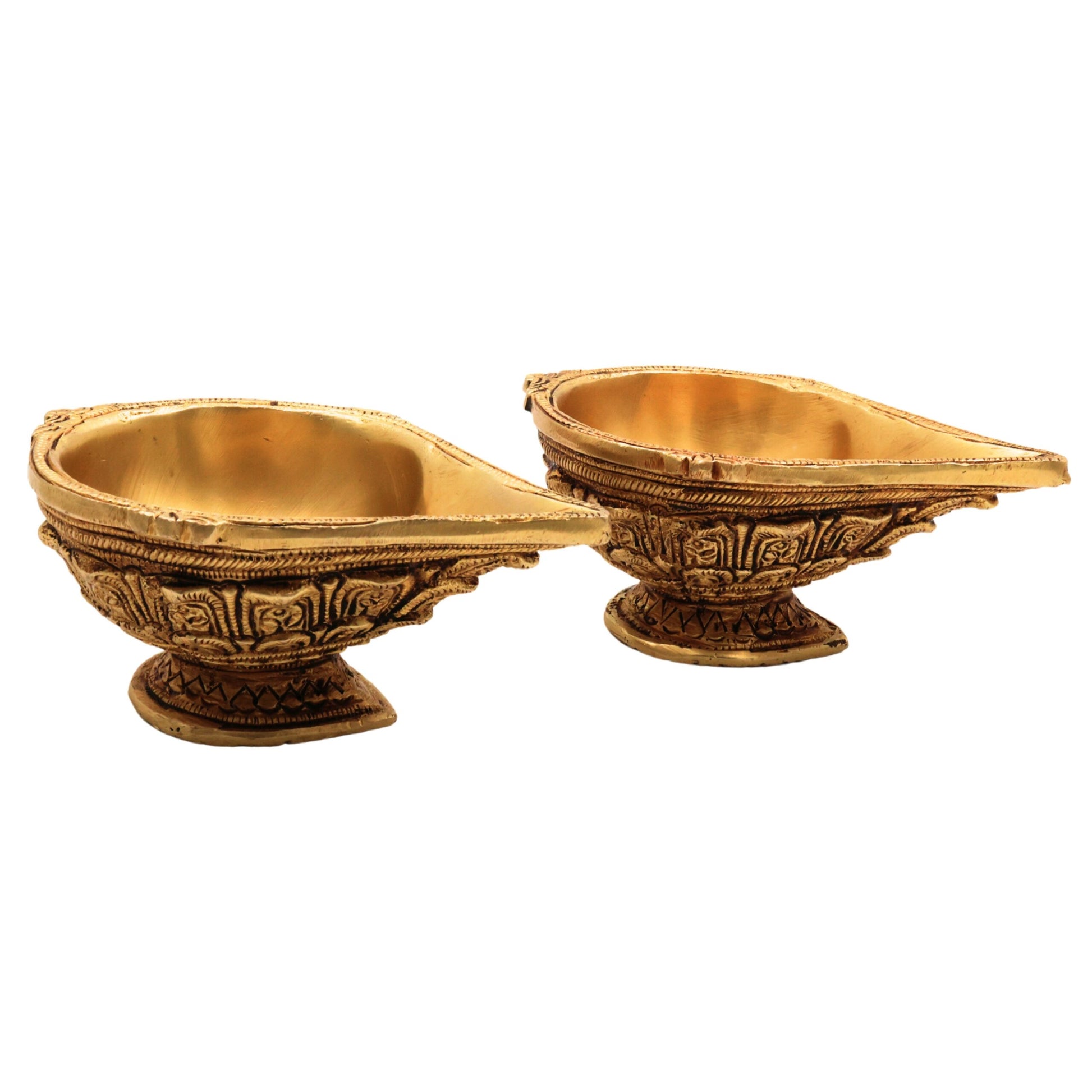 Bhunes Brass Diya Set of 2 – 2 Inch Handcrafted Designer Deepam, Pooja Lamps for Home Decor, Gold Finish, 2 Inch, 2 Piece