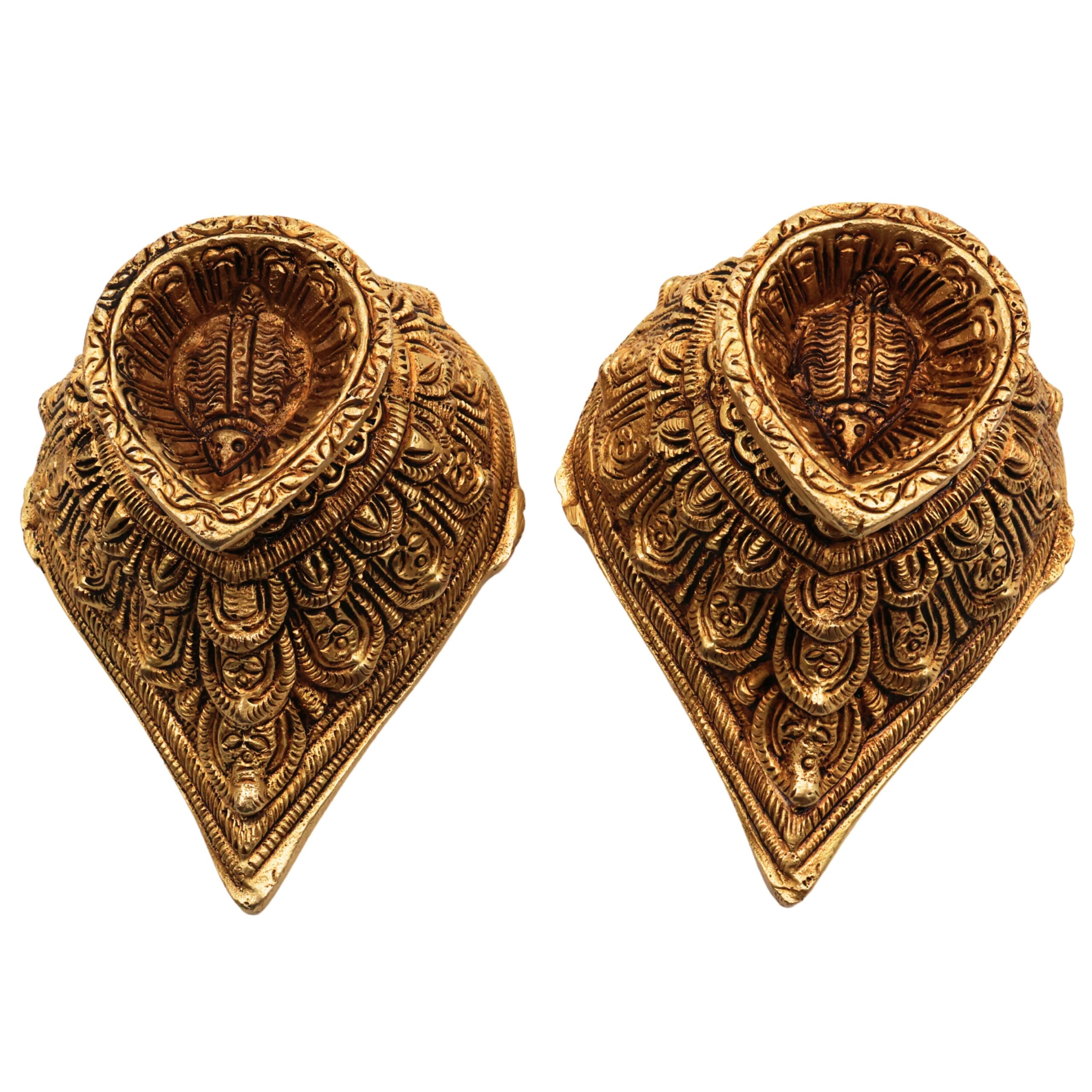 Bhunes Brass Diya Set of 2 – 2 Inch Handcrafted Designer Deepam, Pooja Lamps for Home Decor, Gold Finish, 2 Inch, 2 Piece