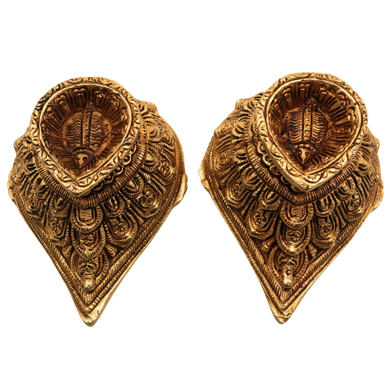 Bhunes Brass Diya Set of 2 – 2 Inch Handcrafted Designer Deepam, Pooja Lamps for Home Decor, Gold Finish, 2 Inch, 2 Piece