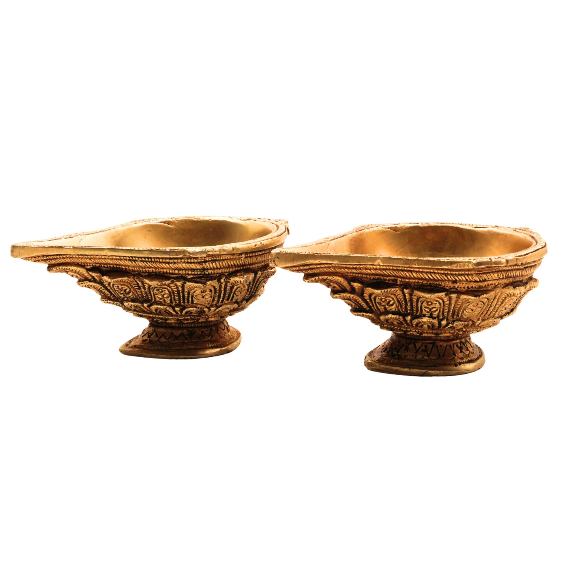 Bhunes Brass Diya Set of 2 – 2 Inch Handcrafted Designer Deepam, Pooja Lamps for Home Decor, Gold Finish, 2 Inch, 2 Piece