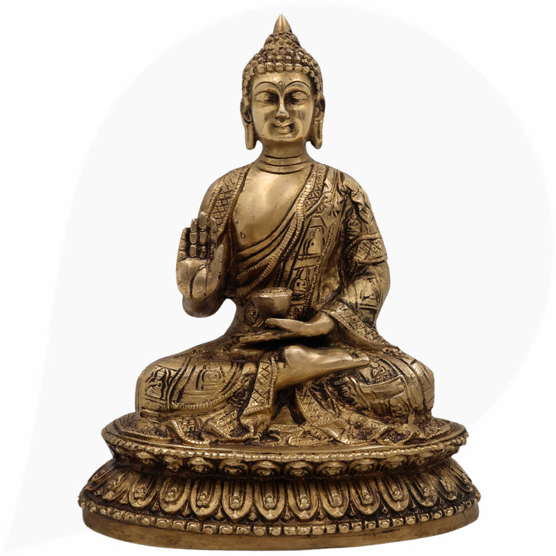 Handcrafted Brass Budha Graha Idol | Budh Dev Murti | Peetal Pital Budh Bhagwan Statue for Home Temple, Navagraha Pooja & Decor,Gold, 9 Inch, 1 Piece