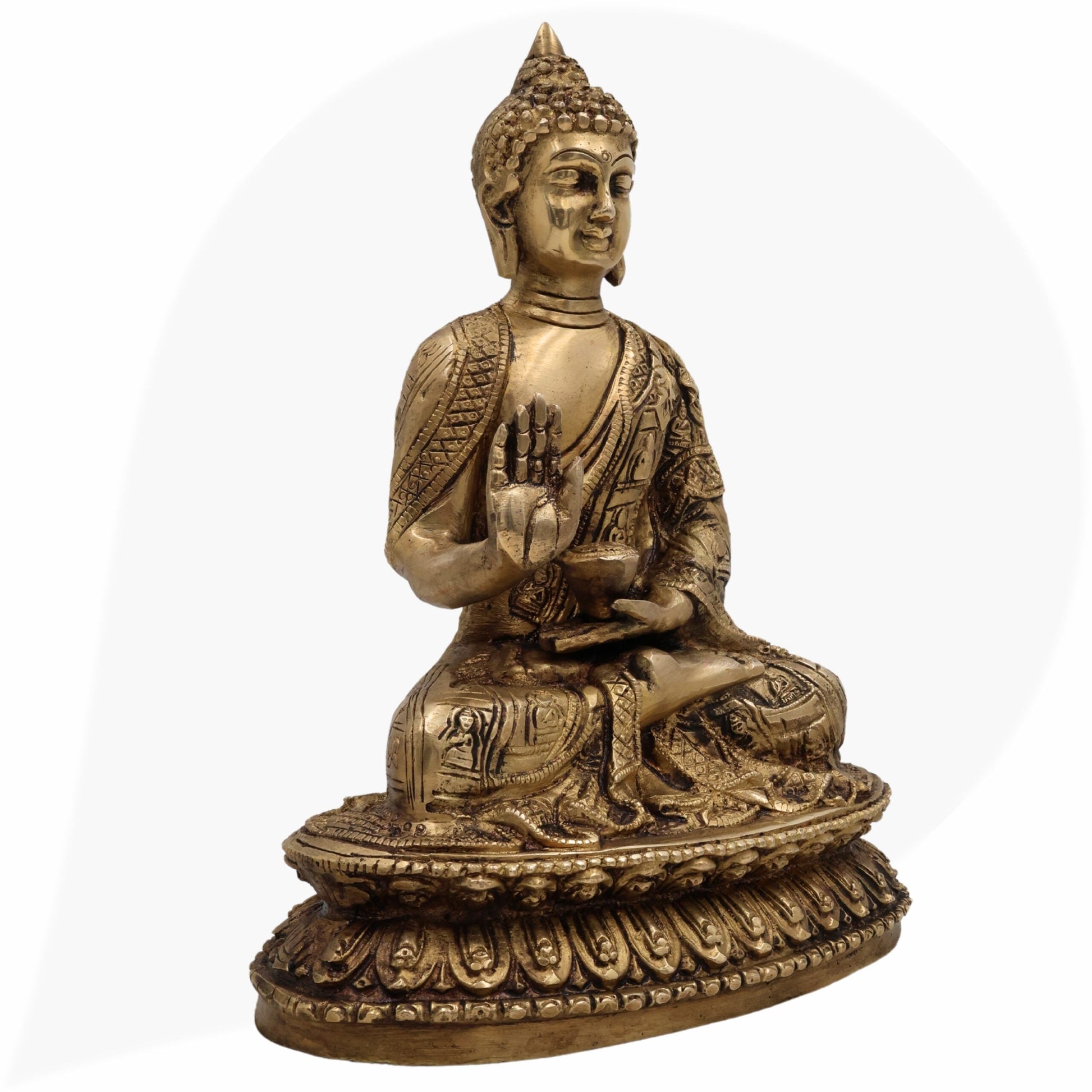 Handcrafted Brass Budha Graha Idol | Budh Dev Murti | Peetal Pital Budh Bhagwan Statue for Home Temple, Navagraha Pooja & Decor,Gold, 9 Inch, 1 Piece