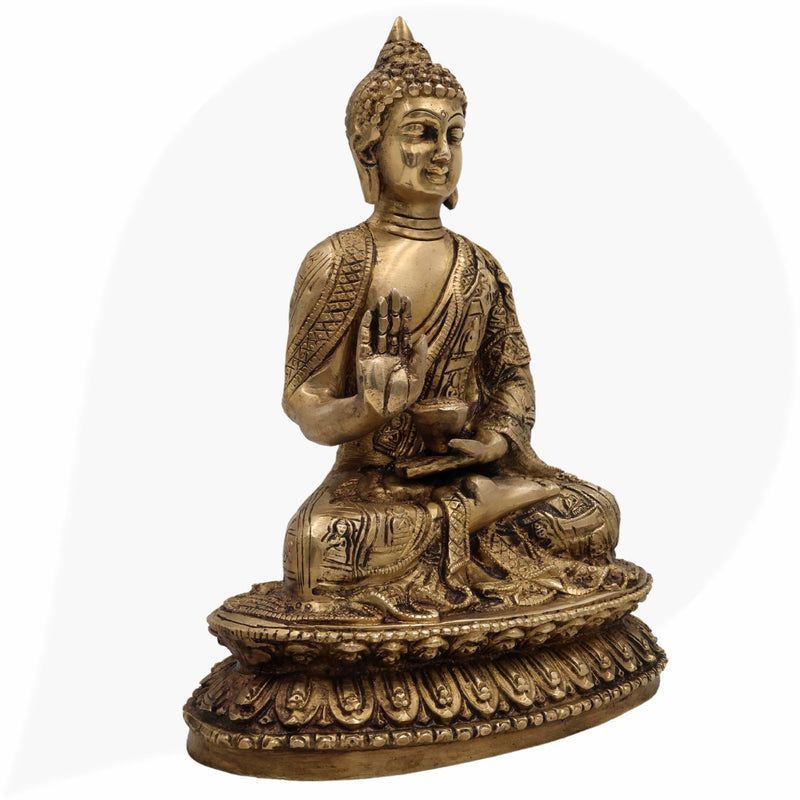 Handcrafted Brass Budha Graha Idol | Budh Dev Murti | Peetal Pital Budh Bhagwan Statue for Home Temple, Navagraha Pooja & Decor,Gold, 9 Inch, 1 Piece
