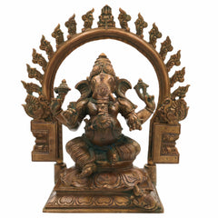 Handmade Panchaloha Ganapati Murti with Prabhavali, Bronze Panchadhatu Ganesha Idol for Home, Temple & Puja, Vighnaharta Vigraha, Brown, 13 Inch, 1 Piece