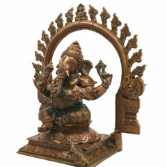 Handmade Panchaloha Ganapati Murti with Prabhavali, Bronze Panchadhatu Ganesha Idol for Home, Temple & Puja, Vighnaharta Vigraha, Brown, 13 Inch, 1 Piece