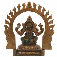 Handmade Panchaloha Ganapati Murti with Prabhavali, Bronze Panchadhatu Ganesha Idol for Home, Temple & Puja, Vighnaharta Vigraha, Brown, 13 Inch, 1 Piece