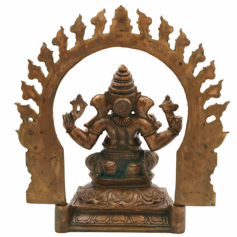 Handmade Panchaloha Ganapati Murti with Prabhavali, Bronze Panchadhatu Ganesha Idol for Home, Temple & Puja, Vighnaharta Vigraha, Brown, 13 Inch, 1 Piece