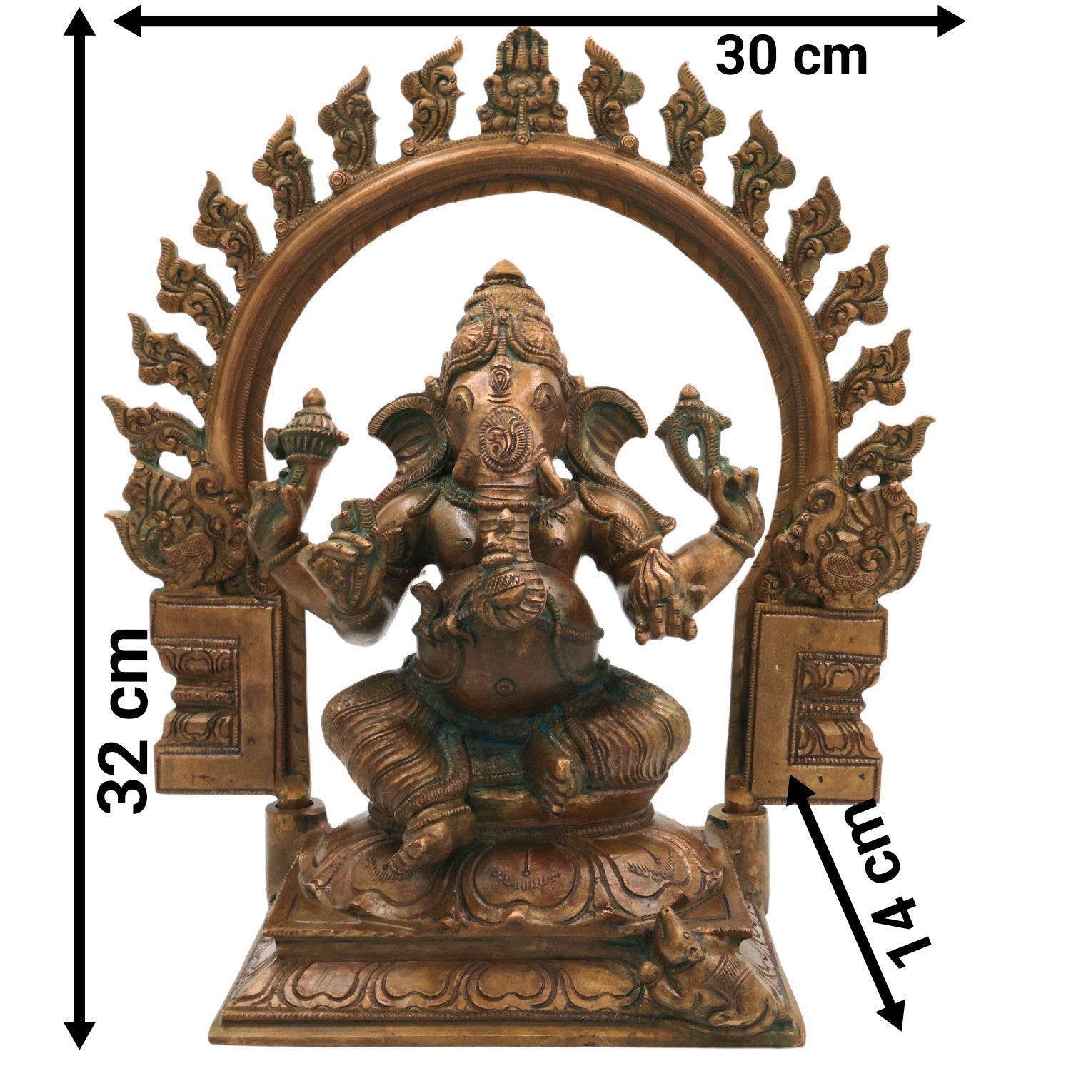 Handmade Panchaloha Ganapati Murti with Prabhavali, Bronze Panchadhatu Ganesha Idol for Home, Temple & Puja, Vighnaharta Vigraha, Brown, 13 Inch, 1 Piece