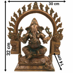 Handmade Panchaloha Ganapati Murti with Prabhavali, Bronze Panchadhatu Ganesha Idol for Home, Temple & Puja, Vighnaharta Vigraha, Brown, 13 Inch, 1 Piece