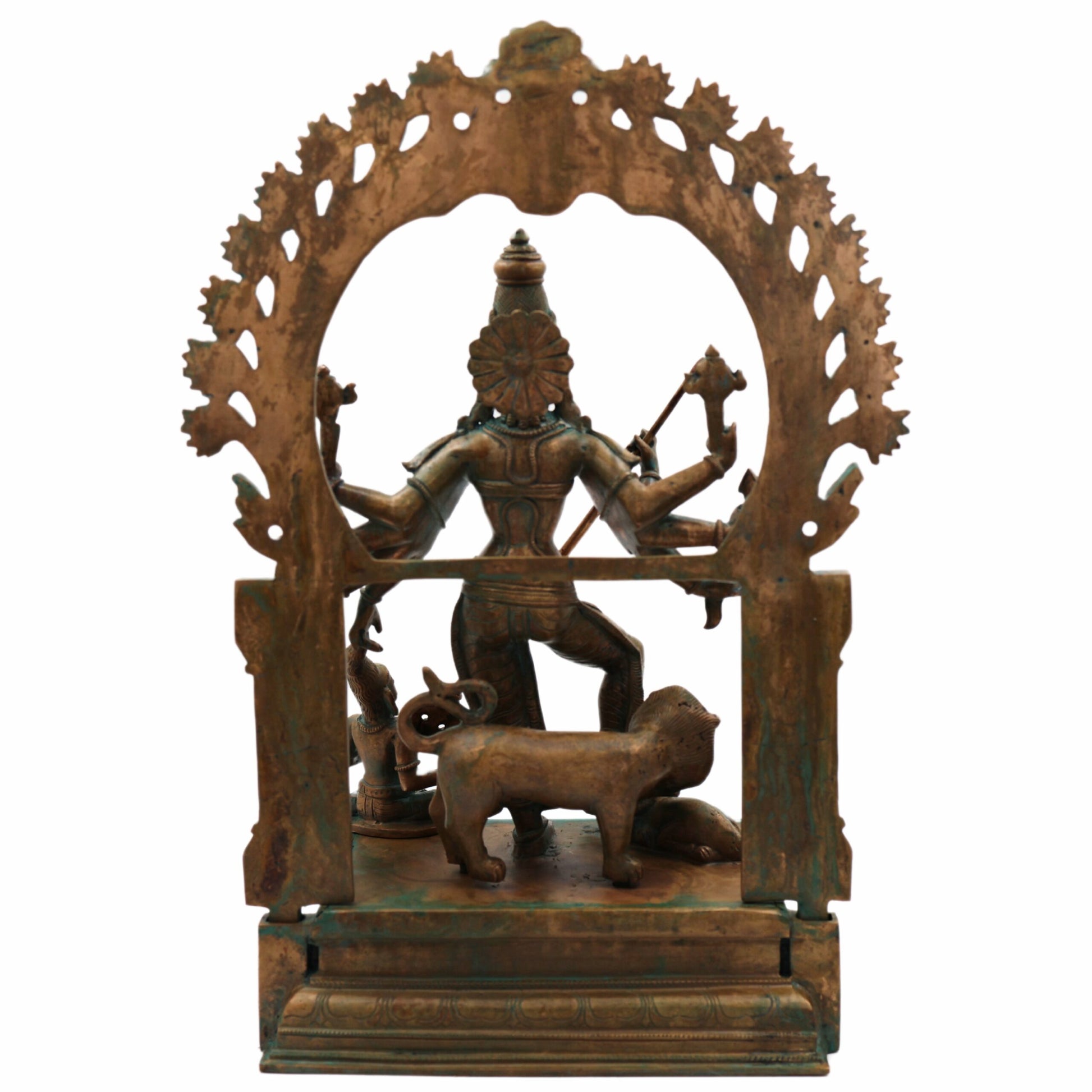 Handcrafted Panchaloha Durga Devi Idol | Bronze Mahishasura Mardini Murti | Chola Art Shakti Statue for Temple & Home,Brown, 18.5 Inch, 1 Piece