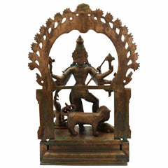 Handcrafted Panchaloha Durga Devi Idol | Bronze Mahishasura Mardini Murti | Chola Art Shakti Statue for Temple & Home,Brown, 18.5 Inch, 1 Piece