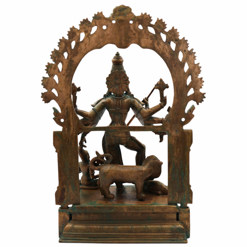 Handcrafted Panchaloha Durga Devi Idol | Bronze Mahishasura Mardini Murti | Chola Art Shakti Statue for Temple & Home,Brown, 18.5 Inch, 1 Piece