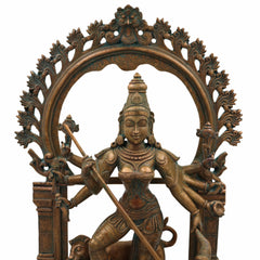 Handcrafted Panchaloha Durga Devi Idol | Bronze Mahishasura Mardini Murti | Chola Art Shakti Statue for Temple & Home,Brown, 18.5 Inch, 1 Piece