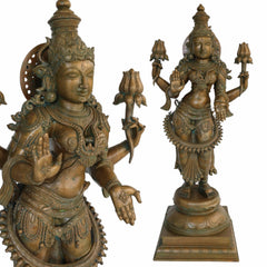 3ft Panchaloha Mahalakshmi Idol in Bronze, Handmade Goddess Lakshmi, Kamala Devi | Gajalakshmi | South Indian Chola Art Sculpture for Home & Temple,Brown, 40 Inch, 1 Piece