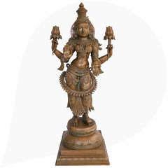 3ft Panchaloha Mahalakshmi Idol in Bronze, Handmade Goddess Lakshmi, Kamala Devi | Gajalakshmi | South Indian Chola Art Sculpture for Home & Temple,Brown, 40 Inch, 1 Piece