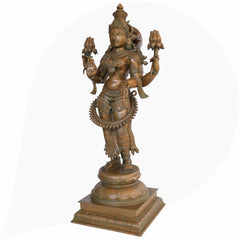 3ft Panchaloha Mahalakshmi Idol in Bronze, Handmade Goddess Lakshmi, Kamala Devi | Gajalakshmi | South Indian Chola Art Sculpture for Home & Temple,Brown, 40 Inch, 1 Piece