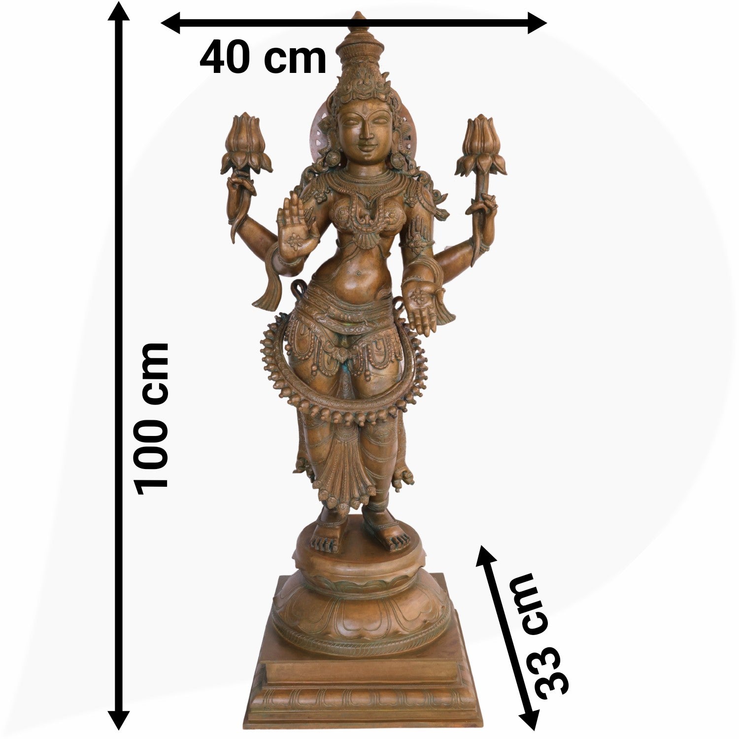 3ft Panchaloha Mahalakshmi Idol in Bronze, Handmade Goddess Lakshmi, Kamala Devi | Gajalakshmi | South Indian Chola Art Sculpture for Home & Temple,Brown, 40 Inch, 1 Piece
