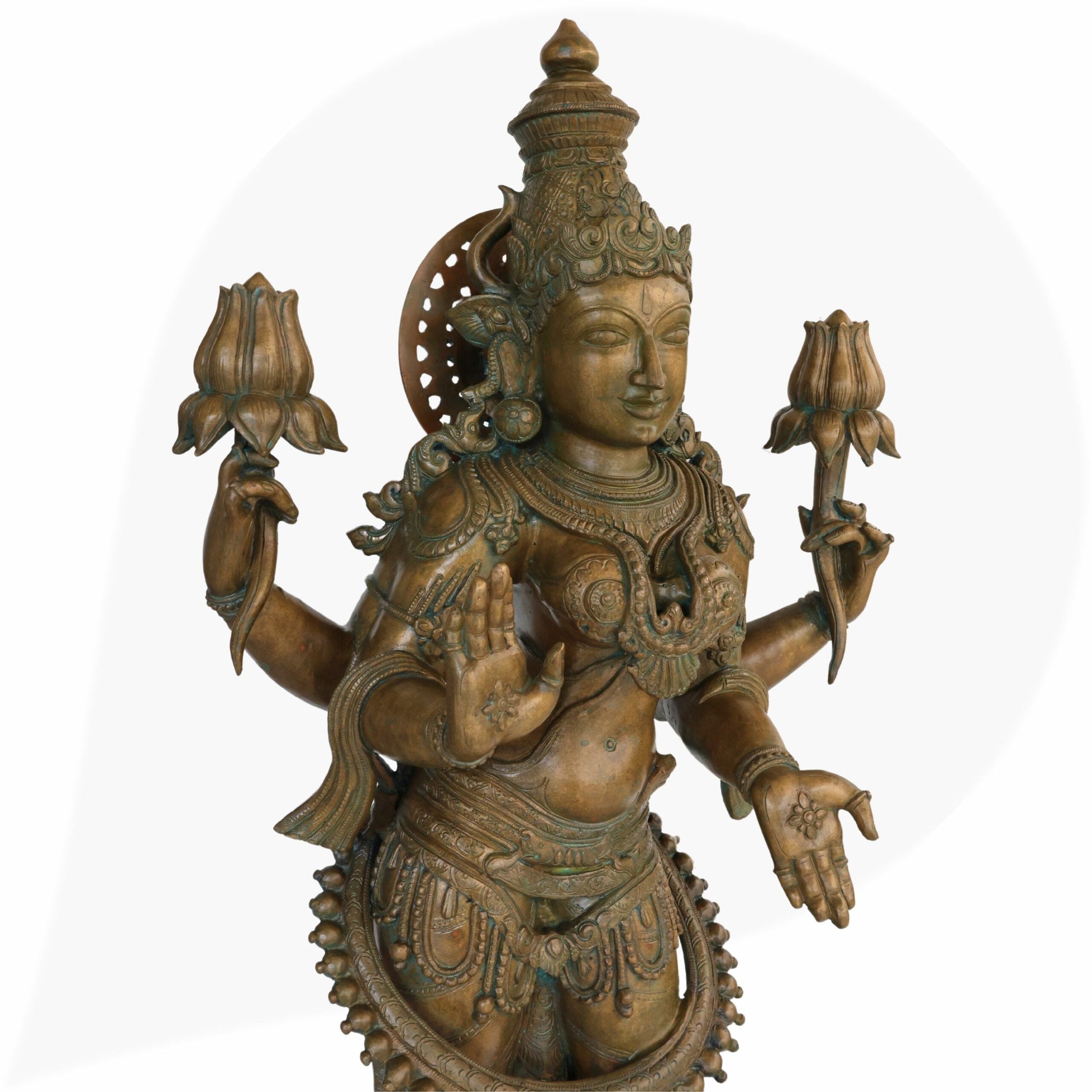3ft Panchaloha Mahalakshmi Idol in Bronze, Handmade Goddess Lakshmi, Kamala Devi | Gajalakshmi | South Indian Chola Art Sculpture for Home & Temple,Brown, 40 Inch, 1 Piece