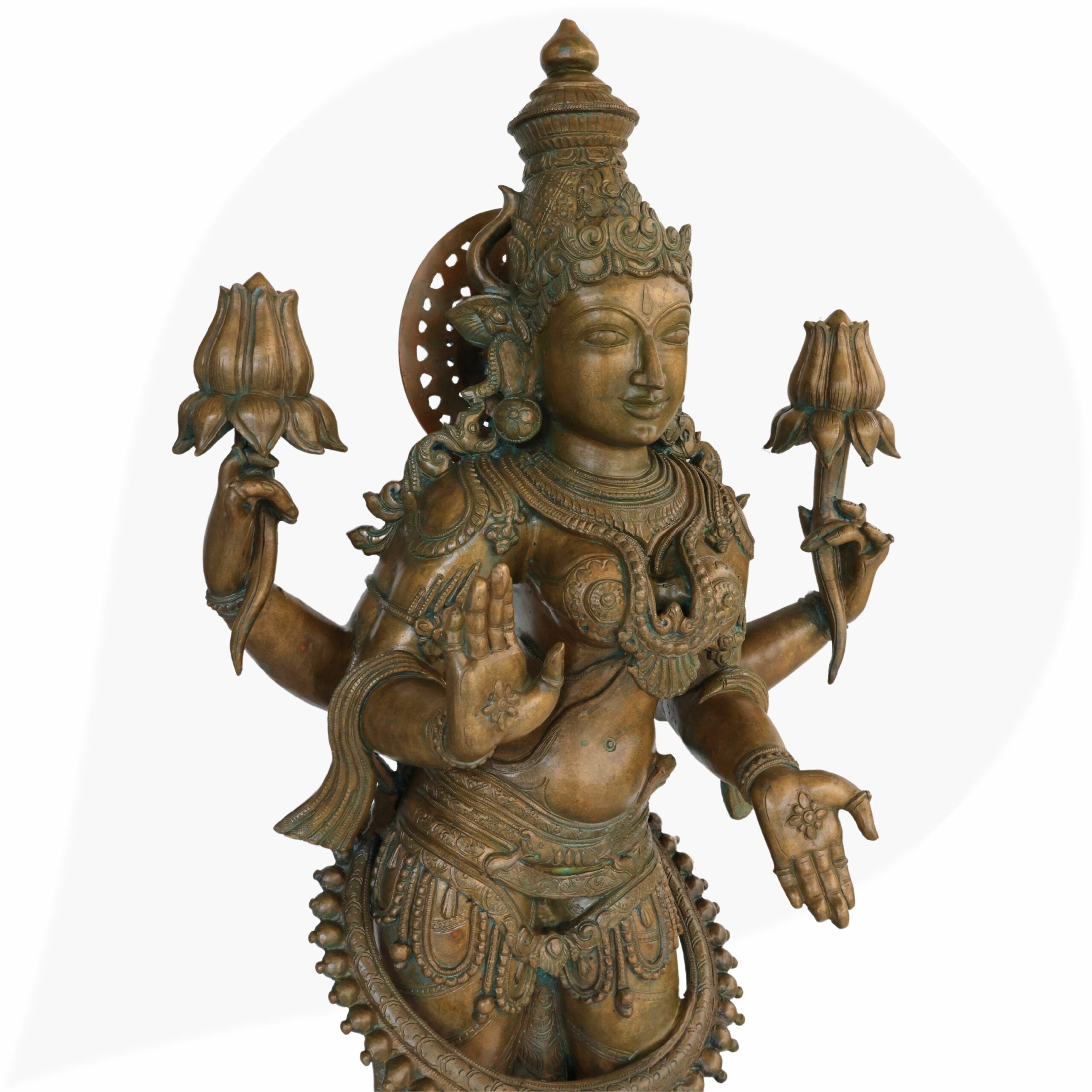 3ft Panchaloha Mahalakshmi Idol in Bronze, Handmade Goddess Lakshmi, Kamala Devi | Gajalakshmi | South Indian Chola Art Sculpture for Home & Temple,Brown, 40 Inch, 1 Piece