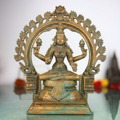 Panchaloha Handcrafted Mahalakshmi Idol in Bronze – Traditional Chola Art Sri Lakshmi | Kamala Devi Statue for Temple & Home Decor,Brown, 13.5 Inch, 1 Piece