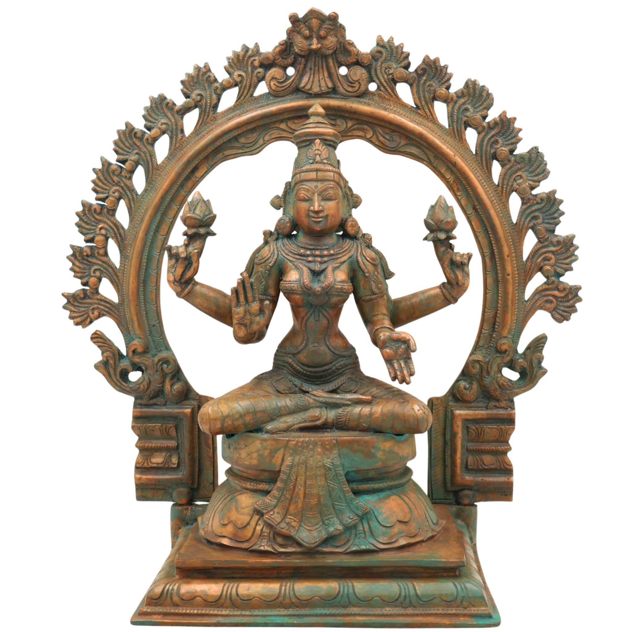 Panchaloha Handcrafted Mahalakshmi Idol in Bronze – Traditional Chola Art Sri Lakshmi | Kamala Devi Statue for Temple & Home Decor,Brown, 13.5 Inch, 1 Piece