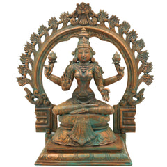 Panchaloha Handcrafted Mahalakshmi Idol in Bronze – Traditional Chola Art Sri Lakshmi | Kamala Devi Statue for Temple & Home Decor,Brown, 13.5 Inch, 1 Piece