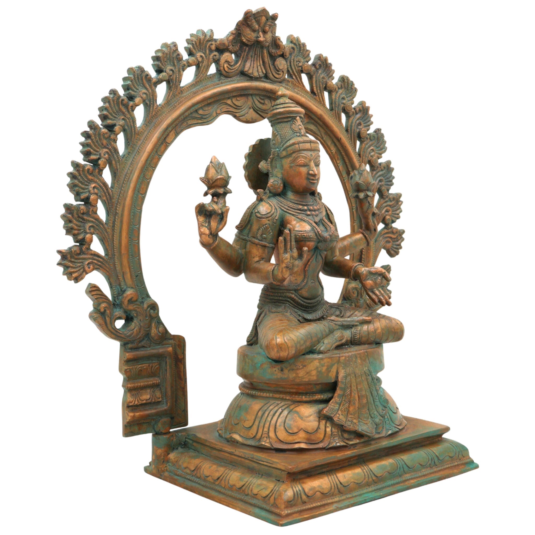 Panchaloha Handcrafted Mahalakshmi Idol in Bronze – Traditional Chola Art Sri Lakshmi | Kamala Devi Statue for Temple & Home Decor,Brown, 13.5 Inch, 1 Piece