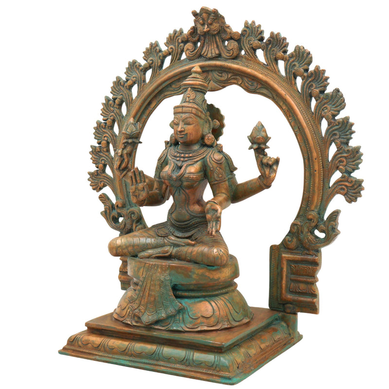 Panchaloha Handcrafted Mahalakshmi Idol in Bronze – Traditional Chola Art Sri Lakshmi | Kamala Devi Statue for Temple & Home Decor,Brown, 13.5 Inch, 1 Piece