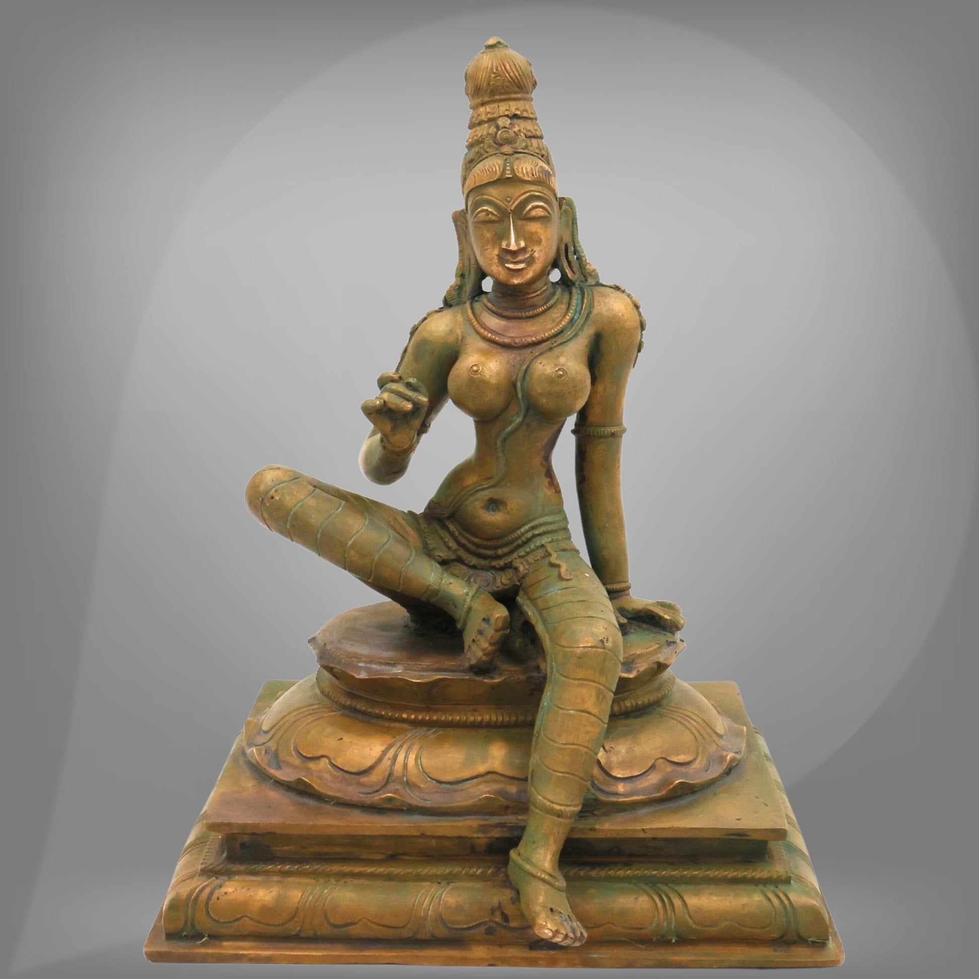 Handcrafted Panchaloha Bhoga Sakthi Parvathi Idol – South Indian Bronze Shakti Devi | Chola Art Pittalai Murti for Temple & Home,Brown, 10 Inch, 1 Piece