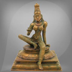Handcrafted Panchaloha Bhoga Sakthi Parvathi Idol – South Indian Bronze Shakti Devi | Chola Art Pittalai Murti for Temple & Home,Brown, 10 Inch, 1 Piece