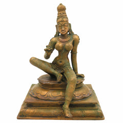 Handcrafted Panchaloha Bhoga Sakthi Parvathi Idol – South Indian Bronze Shakti Devi | Chola Art Pittalai Murti for Temple & Home,Brown, 10 Inch, 1 Piece