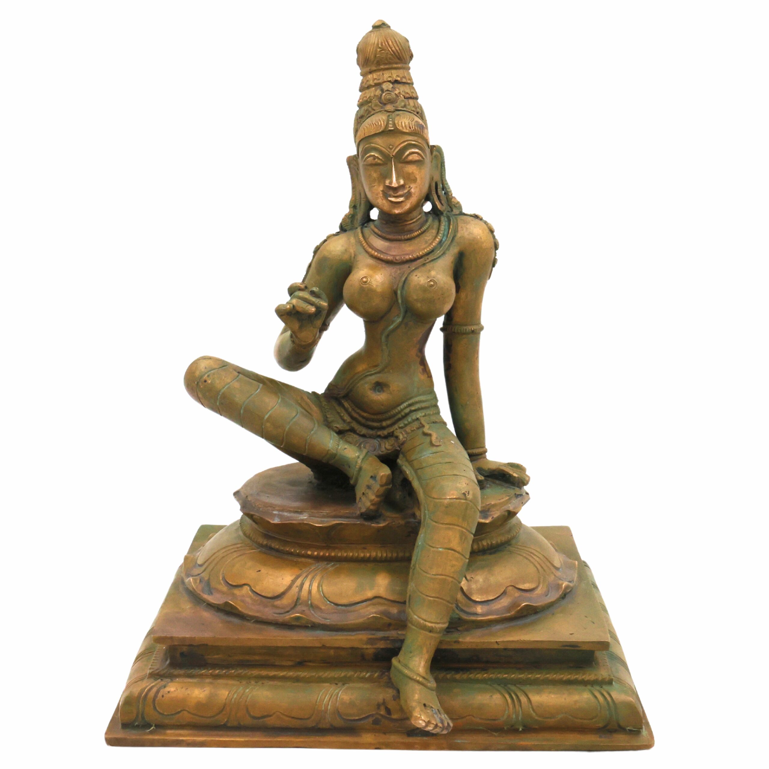 Handcrafted Panchaloha Bhoga Sakthi Parvathi Idol – South Indian Bronze Shakti Devi | Chola Art Pittalai Murti for Temple & Home,Brown, 10 Inch, 1 Piece