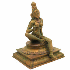 Handcrafted Panchaloha Bhoga Sakthi Parvathi Idol – South Indian Bronze Shakti Devi | Chola Art Pittalai Murti for Temple & Home,Brown, 10 Inch, 1 Piece