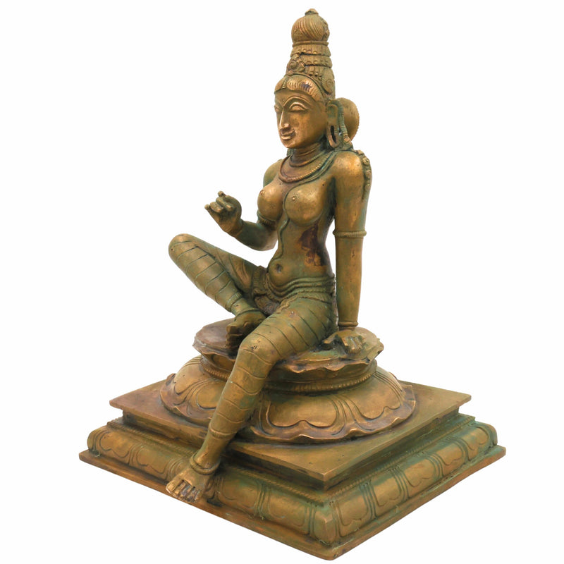 Handcrafted Panchaloha Bhoga Sakthi Parvathi Idol – South Indian Bronze Shakti Devi | Chola Art Pittalai Murti for Temple & Home,Brown, 10 Inch, 1 Piece