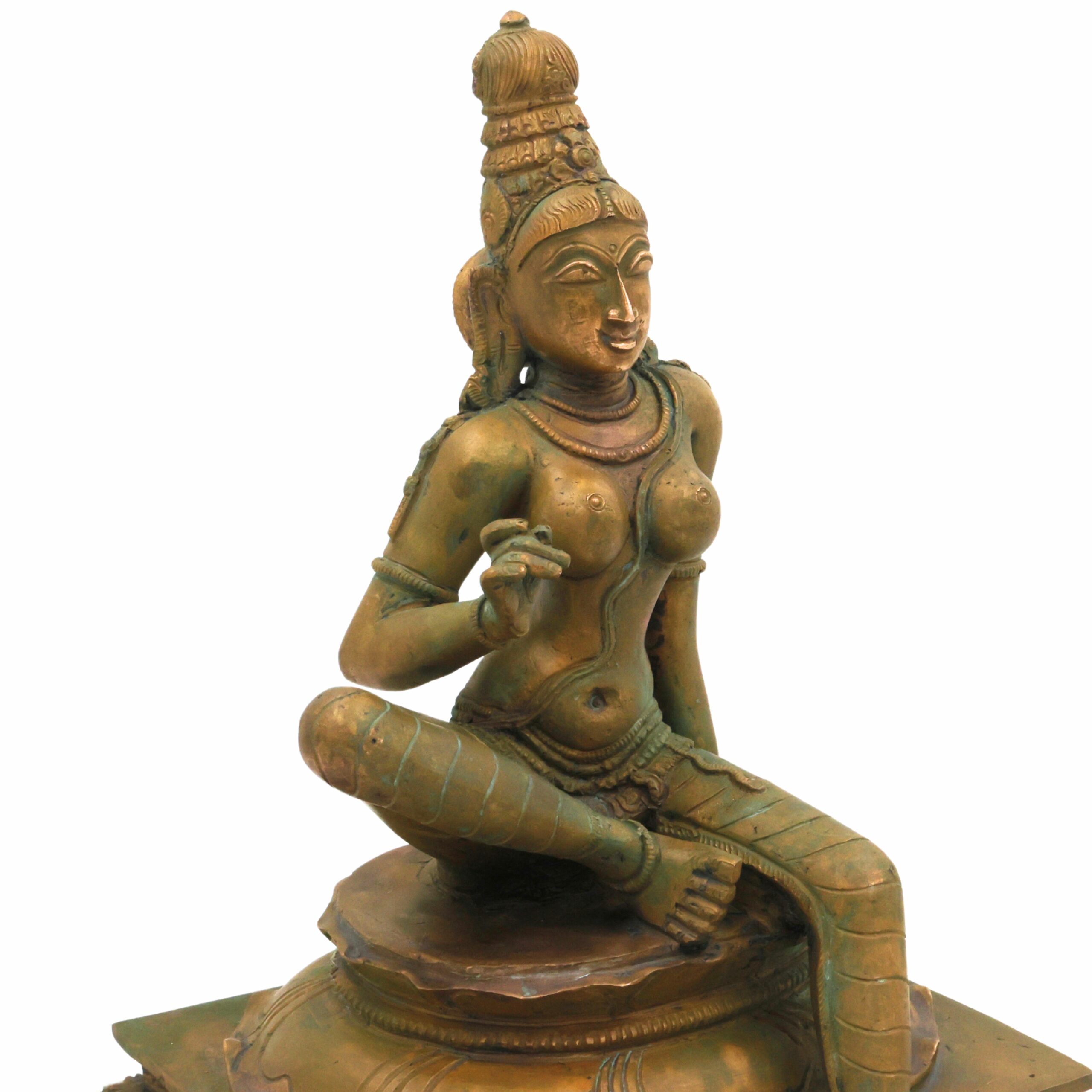 Handcrafted Panchaloha Bhoga Sakthi Parvathi Idol – South Indian Bronze Shakti Devi | Chola Art Pittalai Murti for Temple & Home,Brown, 10 Inch, 1 Piece
